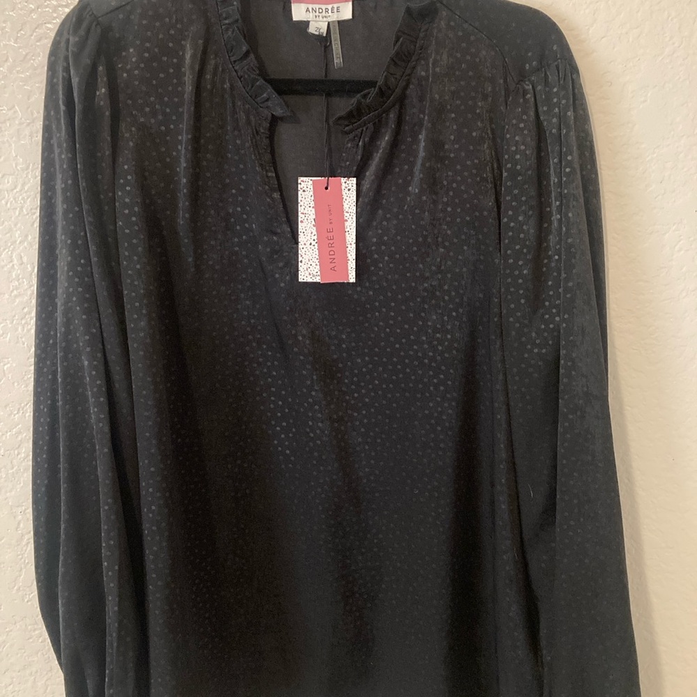 Andree by Unit Blue Long Sleeve Relaxed Mandarin Collar Blouse